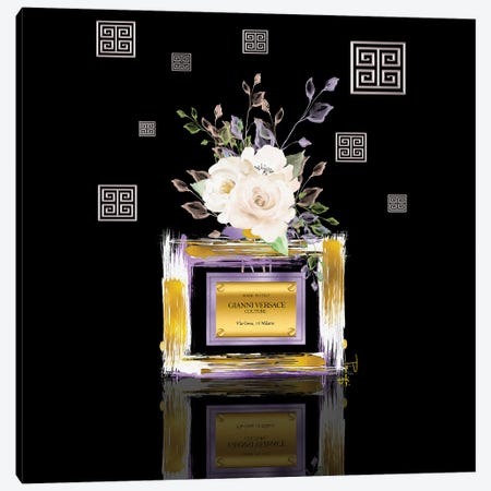 Light Purple Gold & White 'Sace Couture Perfume Bottle With Roses Canvas Print #POB672} by Pomaikai Barron Canvas Print