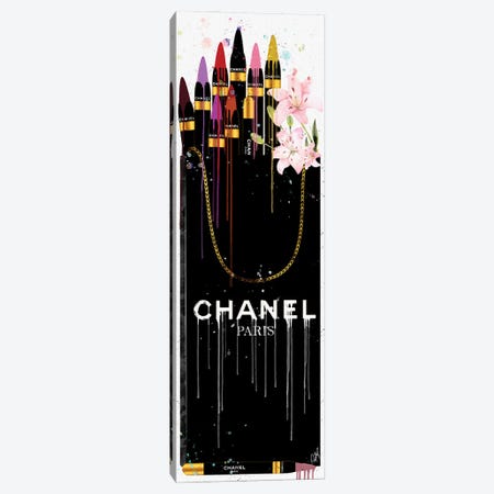 Black White Long Shopping Bag With Colorful Lip Pencils & Lillies Canvas Print #POB682} by Pomaikai Barron Canvas Wall Art