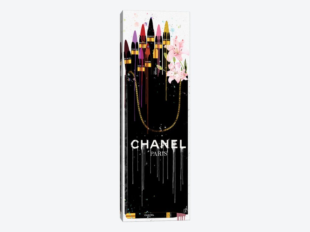 Black White Long Shopping Bag With Colorful Lip Pencils & Lillies by Pomaikai Barron 1-piece Canvas Artwork
