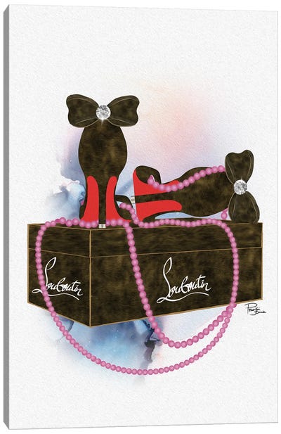 Bubu Brown Heels On Gift Box With Magenta Pearls Canvas Art Print