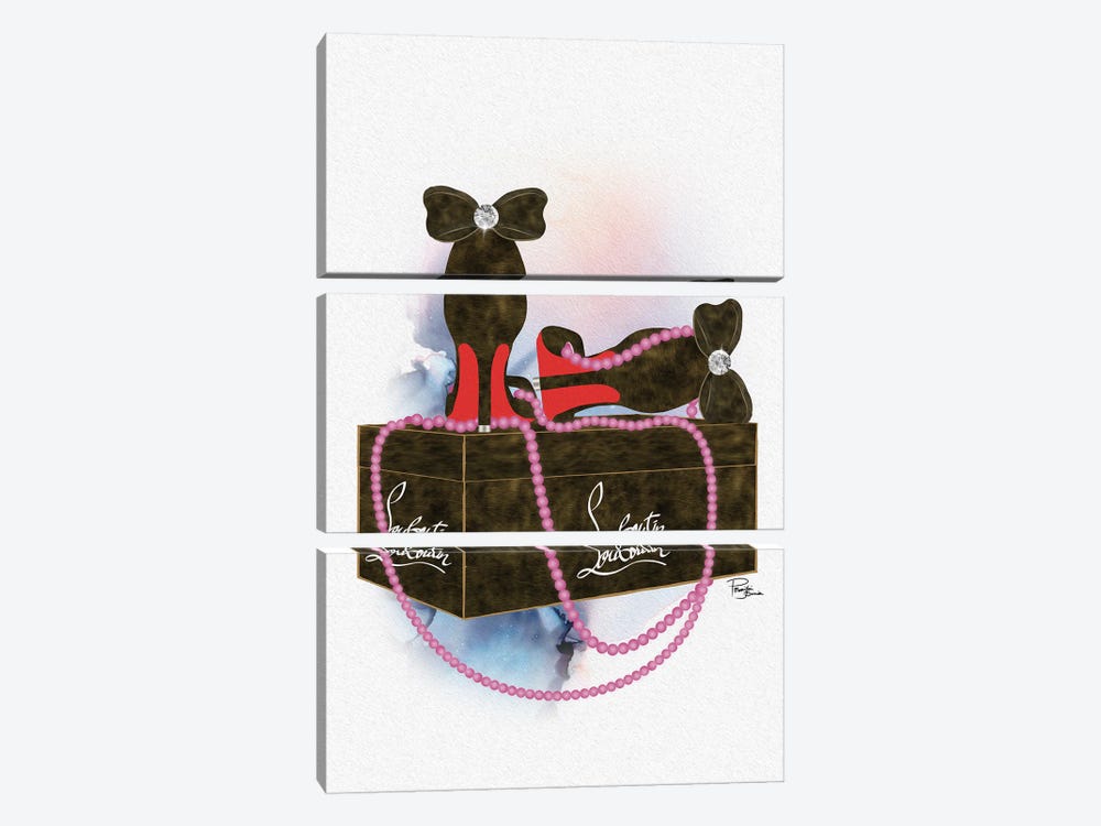 Bubu Brown Heels On Gift Box With Magenta Pearls by Pomaikai Barron 3-piece Art Print