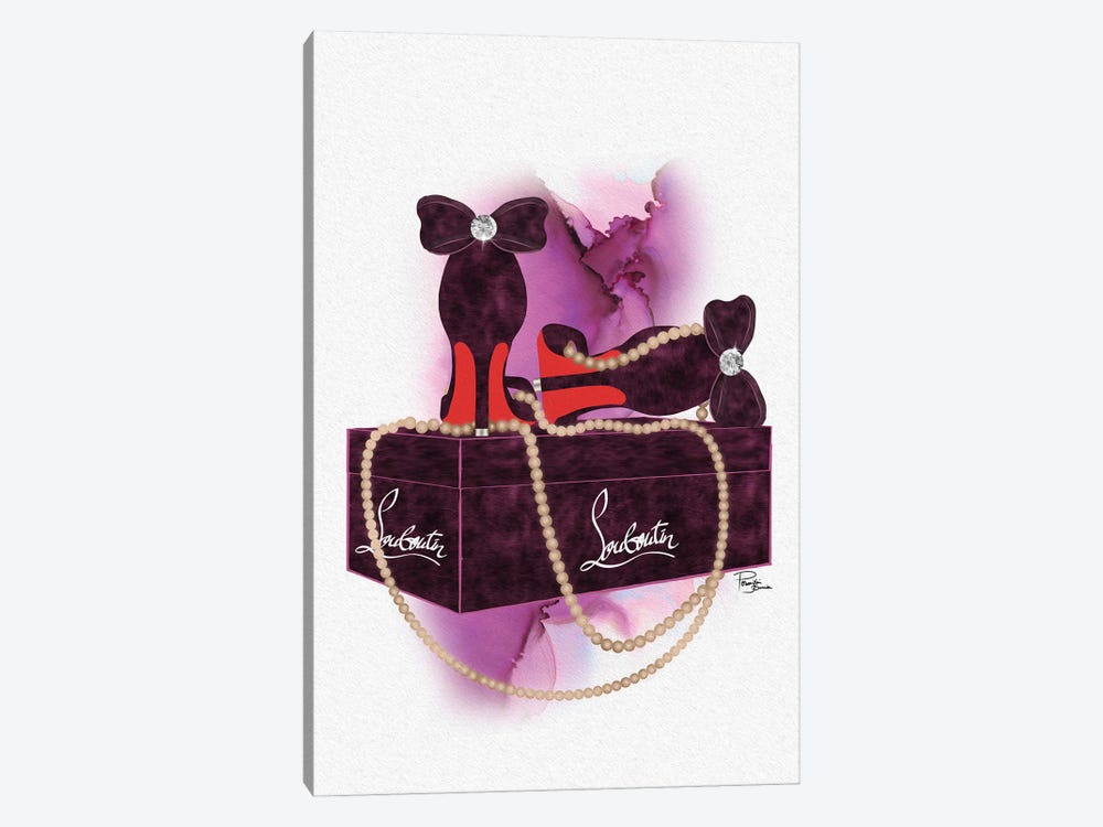 Bubu Deep Pink Heels On Gift Box With Light Brown Pearls by Pomaikai Barron 1-piece Canvas Wall Art