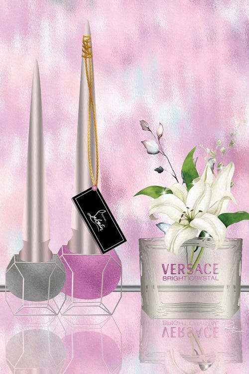 Pink Silver Bubu Nail Polish & Silver Perfume Bottle With Lilies