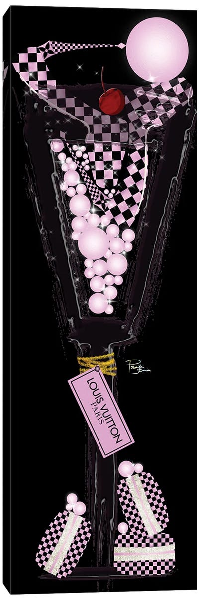 Pearls Champagne High Heels Macarons & Fashion Labels Black Pink Canvas Art Print - Macaron Art