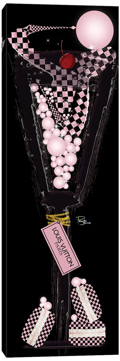 Rose Gold Black High Heels Champagne Macarons Pearls & Labels Canvas Art Print - Macaron Art