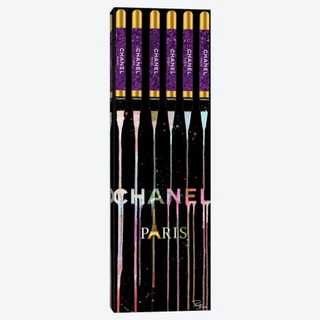 Fashion Drips Colorful Lip Pencils On Black Canvas Print #POB706} by Pomaikai Barron Canvas Artwork