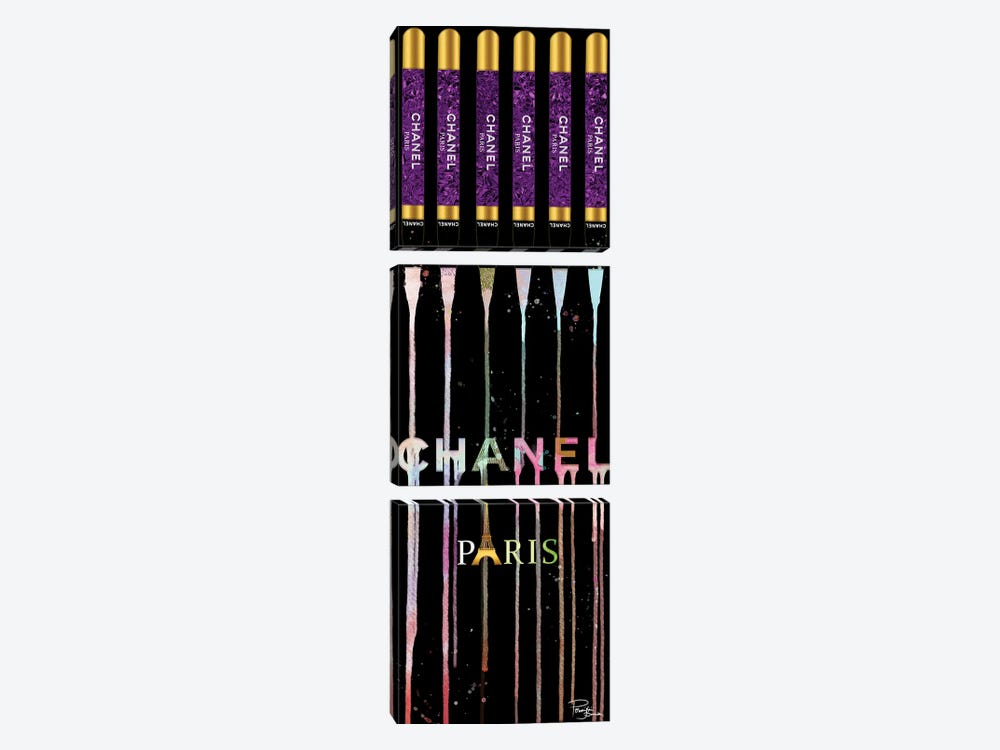Fashion Drips Colorful Lip Pencils On Black by Pomaikai Barron 3-piece Canvas Print