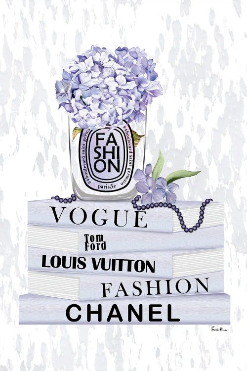 Lovely Lilac Fashion Candle With Hydrangeas On Soft Pastel Book Stack