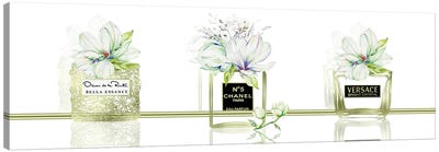 Golden Breeze Set Of 3 Perfume Bottles With Magnolias Canvas Art Print - Versace Art