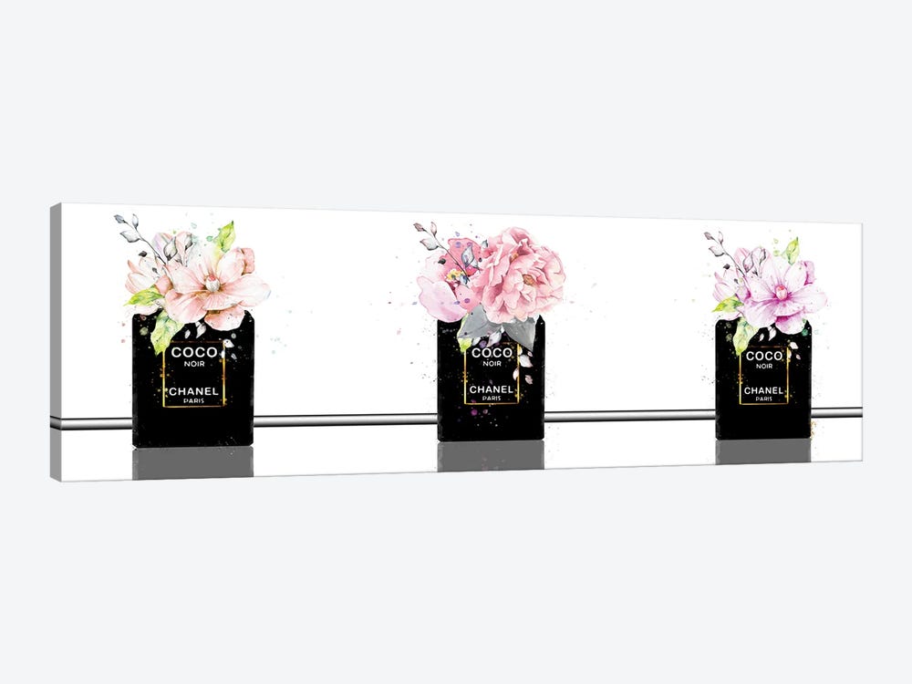 Black Bottles Perfume Trio With Magnolias & Roses by Pomaikai Barron 1-piece Canvas Print