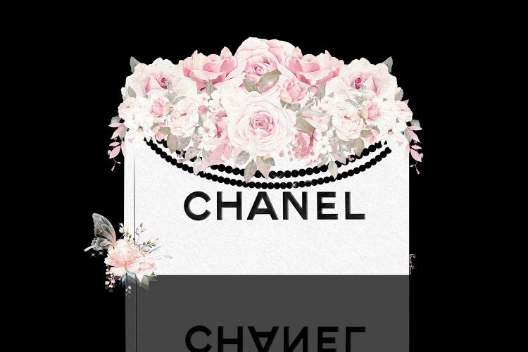 White Shopping Bag With Blush Florals On Black