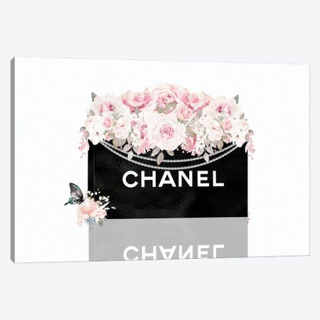 Black Shopping Bag With Blush Pink Florals Canvas Print #POB746} by Pomaikai Barron Canvas Art