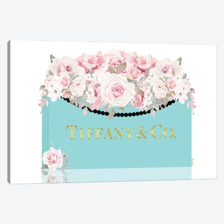 Teal & Gold Shopping Bag With Lightly Blushed Roses Canvas Print #POB747} by Pomaikai Barron Canvas Artwork