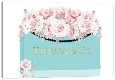 Teal & Gold Shopping Bag With Lightly Blushed Roses Canvas Art Print - Tiffany & Co. Art