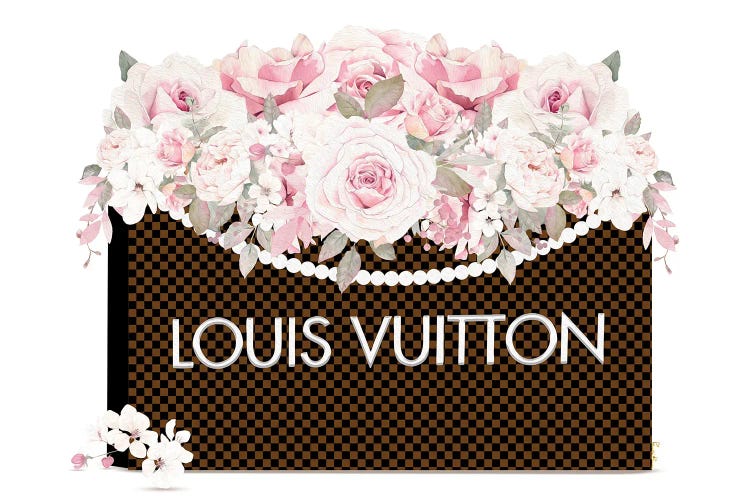 Louis Dark Brown & Black Checkered Shopping Bag With Roses