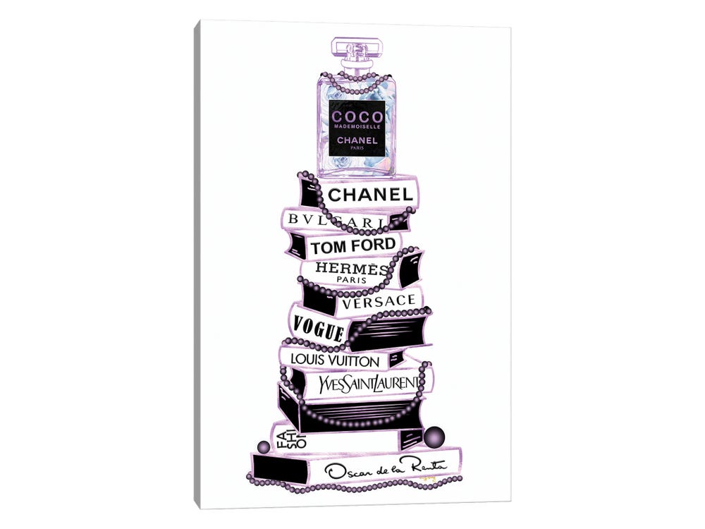 Purple and White Fashion Duffle Bag with Brown Pearls & Roses by Pomaikai Barron Fine Art Paper Print ( Fashion > Fashion Brands > Louis Vuitton art)