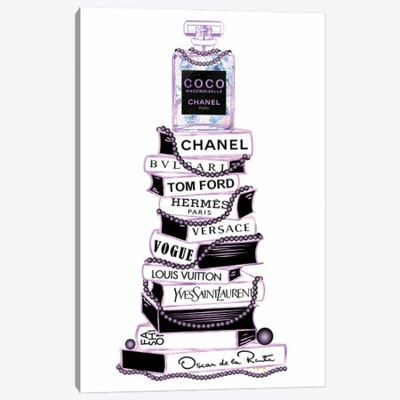 Purple & Black Mademoiselle Perfume Bottle On Extra Tall Book Stack Canvas Print #POB749} by Pomaikai Barron Canvas Print