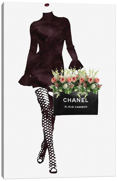 Fashion Floral Shopping Bag Canvas Art Print - Shopping Art