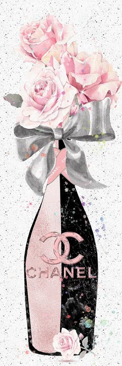 Rose Gold & Black CC Champagne Bottle With Blush Roses by Pomaikai Barron wall art