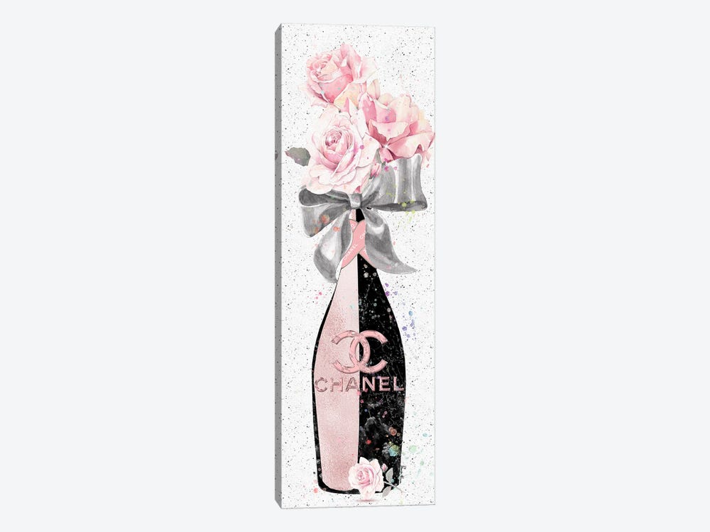 Rose Gold & Black CC Champagne Bottle With Blush Roses by Pomaikai Barron 1-piece Canvas Print