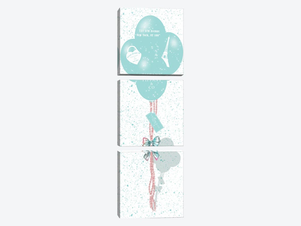 Teal Balloons With Rose Gold Chains & Bow by Pomaikai Barron 3-piece Canvas Artwork