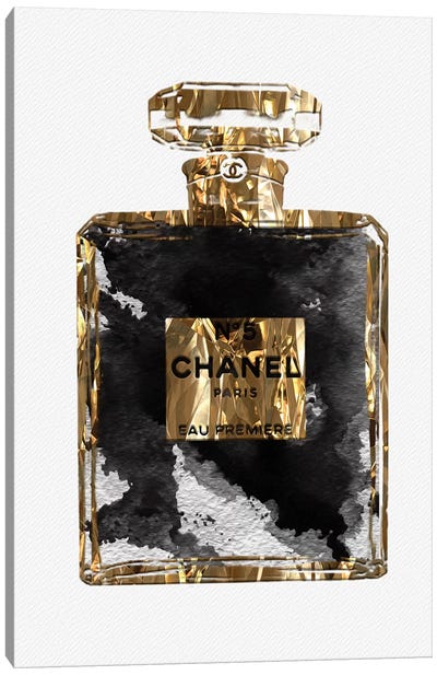 Gold Black Copper Perfume Bottle Art III Canvas Art Print - Chanel Art