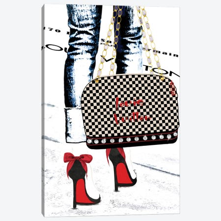 Framed Canvas Art (Champagne) - Louis Vuitton Bag and Louboutin Heels by Cece Guidi ( Fashion > Fashion Brands > Christian Louboutin art) - 26x18 in