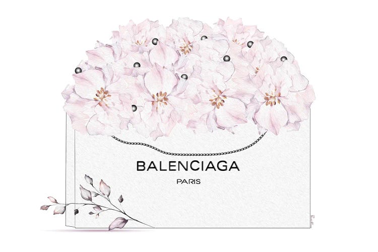 Balenciaga White Shopping Bag With Pastel Florals