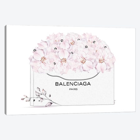 Balenciaga White Shopping Bag With Pastel Florals Canvas Print #POB821} by Pomaikai Barron Canvas Art