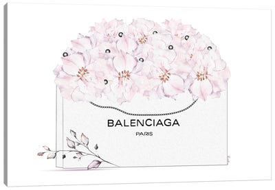 Balenciaga White Shopping Bag With Pastel Florals Canvas Art Print - Shopping Art