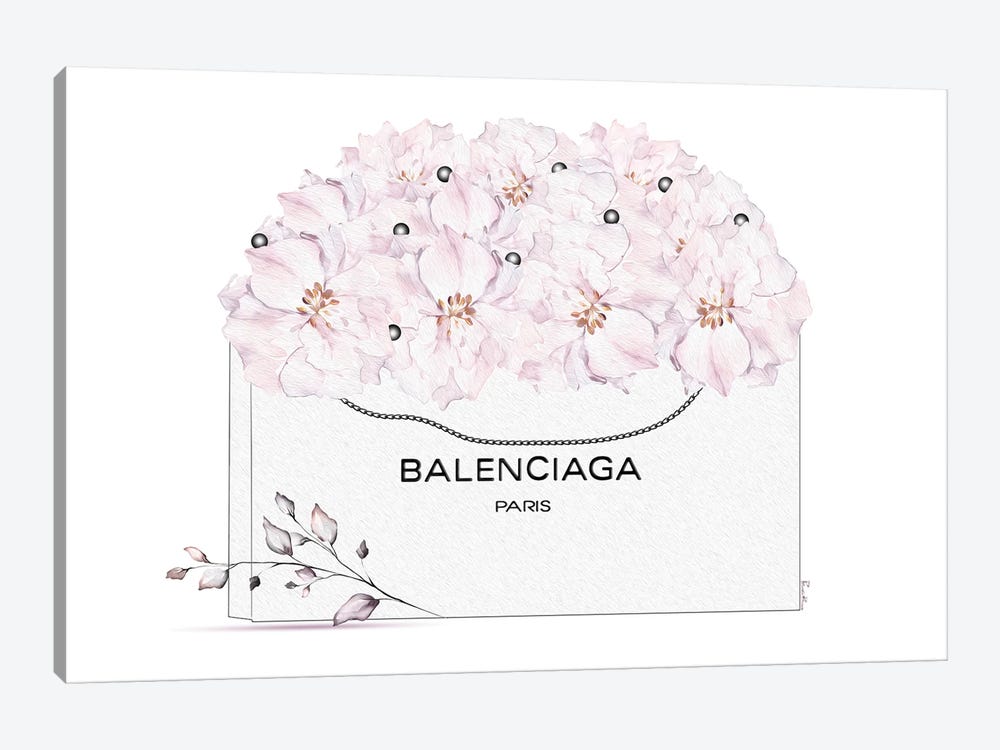 Balenciaga White Shopping Bag With Pastel Florals by Pomaikai Barron 1-piece Canvas Wall Art