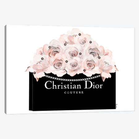 Black Dior Shopping Bag With Soft Blush Roses & Pearls Canvas Print #POB823} by Pomaikai Barron Canvas Art