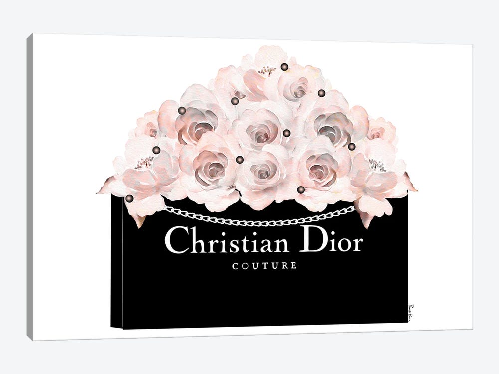 Black Dior Shopping Bag With Soft Blush Roses & Pearls by Pomaikai Barron 1-piece Canvas Art