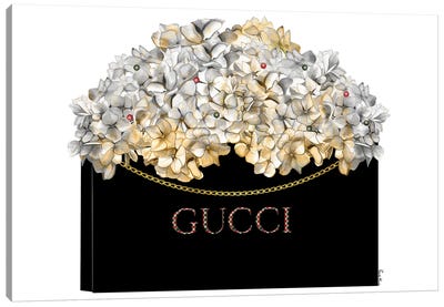 Gucci Black Shopping Bag With Hydrangeas Canvas Art Print - Hydrangea Art