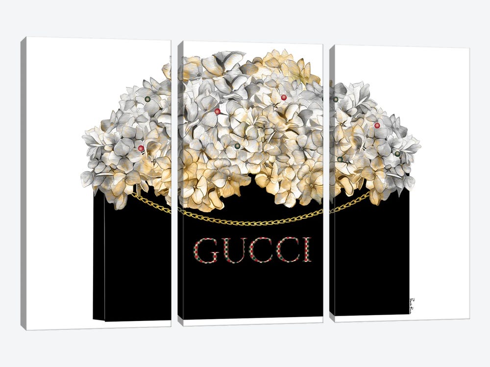 Gucci Black Shopping Bag With Hydrangeas by Pomaikai Barron 3-piece Canvas Print