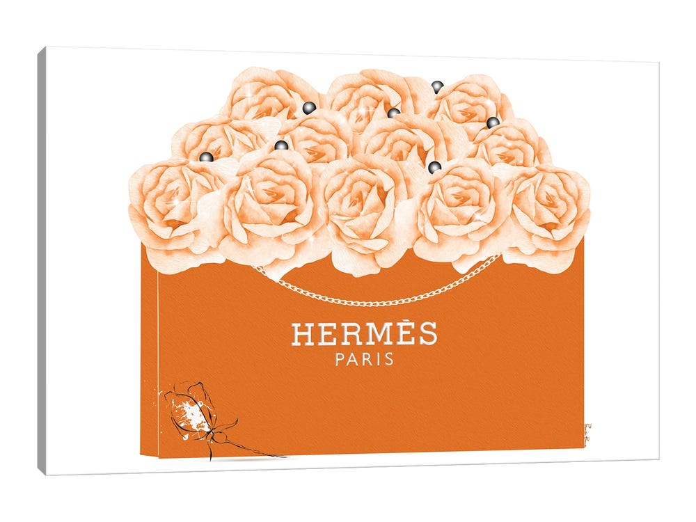 Pomaikai Barron Large Canvas Art Prints - Hermes Shopping Bag with Roses & Pearls ( Fashion > Fashion Brands > Hermès art) - 40x60 in