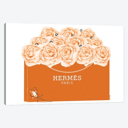 Hermes Shopping Bag With Roses & Pearls Canvas Print #POB825} by Pomaikai Barron Canvas Art Print