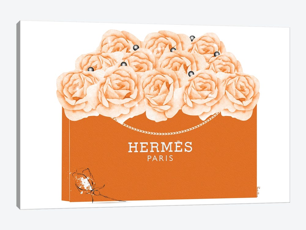 Hermes Shopping Bag With Roses & Pearls by Pomaikai Barron 1-piece Canvas Art