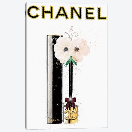 Framed Canvas Art (White Floating Frame) - Louis Dark Brown & Black Checkered Shopping Bag with Roses by Pomaikai Barron ( Hobbies & lifestyles >