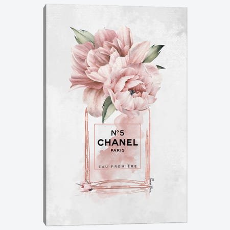 Coco Noir Perfume With Pink Peonies Ca - Canvas Art