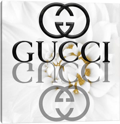 Gold White Fashion Dahlia V Canvas Art Print - Gucci Art
