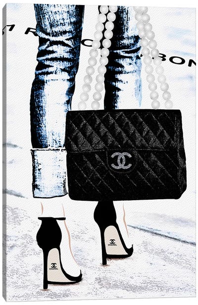 Lady With The Chanel Bag I Canvas Art Print - Bag & Purse Art