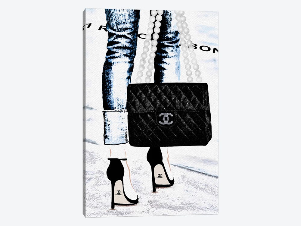 iCanvas Lady with The Chanel Bag I Art by Pomaikai Barron Canvas Art Wall Decor ( Fashion > Fashion Accessories > Bags & Purses art) - 18x12 in