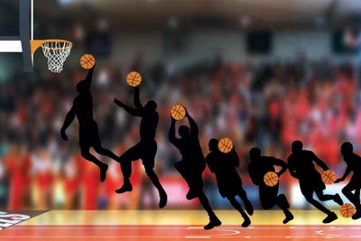 Mechanics of a Dunk by 5by5collective framed canvas print