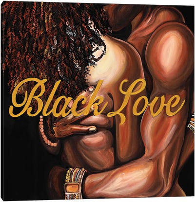 Black Love Canvas Art Print - Romantic Bedroom Art