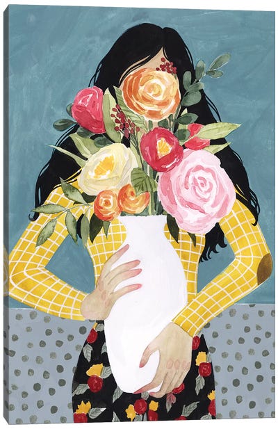 Flower Vase Girl II Canvas Art Print - Bohemian Flair 