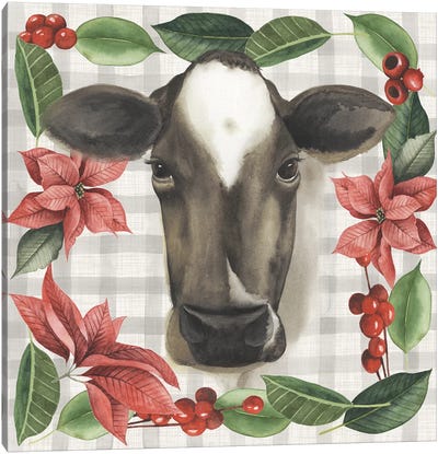 A Farmer's Christmas Collection E Canvas Art Print - Christmas Cow Art