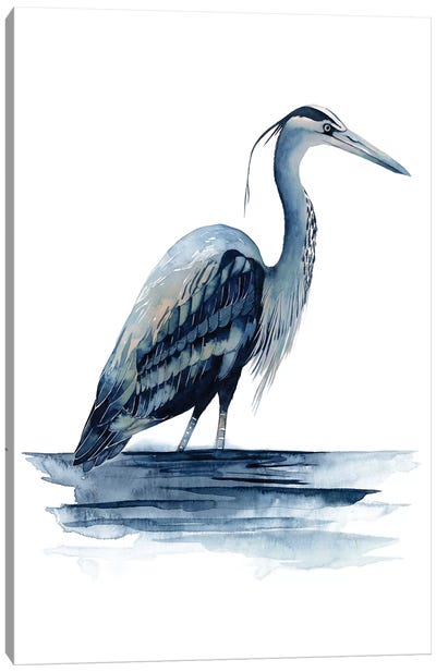 Azure Heron II Canvas Art Print - Indigo & White 