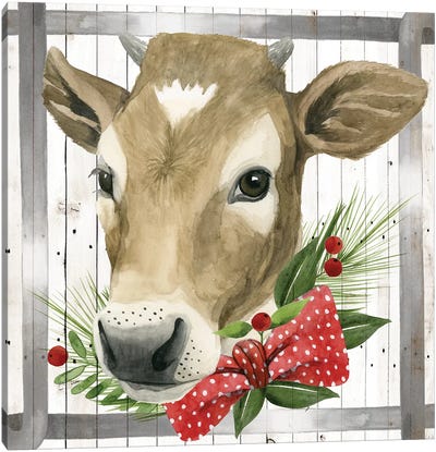 Festive Farm Collection H Canvas Art Print - Christmas Cow Art