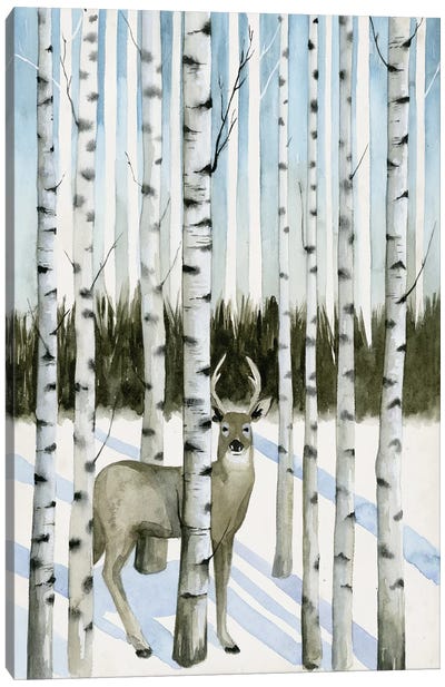 Deer In Snowfall I Canvas Art Print - Evergreen & Burlap